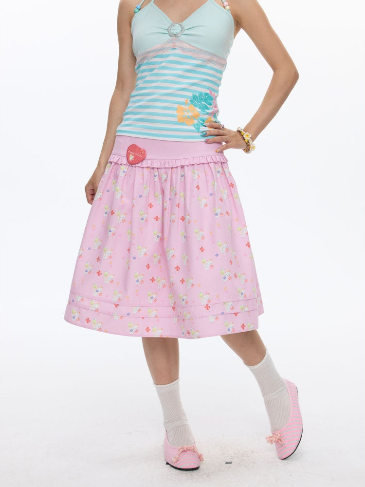 Floral Low-Waisted Bud Fluffy Skirt【s0000016833】