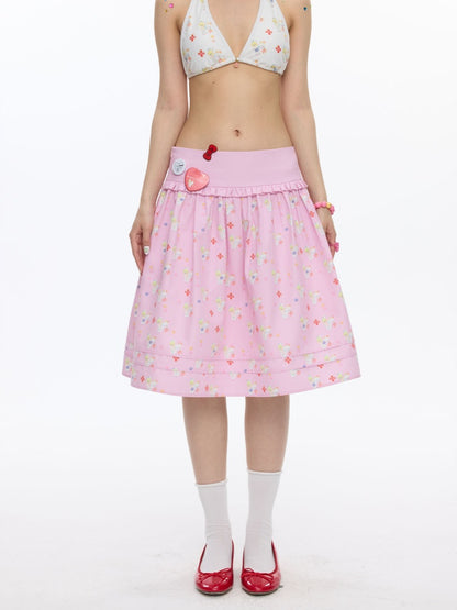 Floral Low-Waisted Bud Fluffy Skirt【s0000016833】