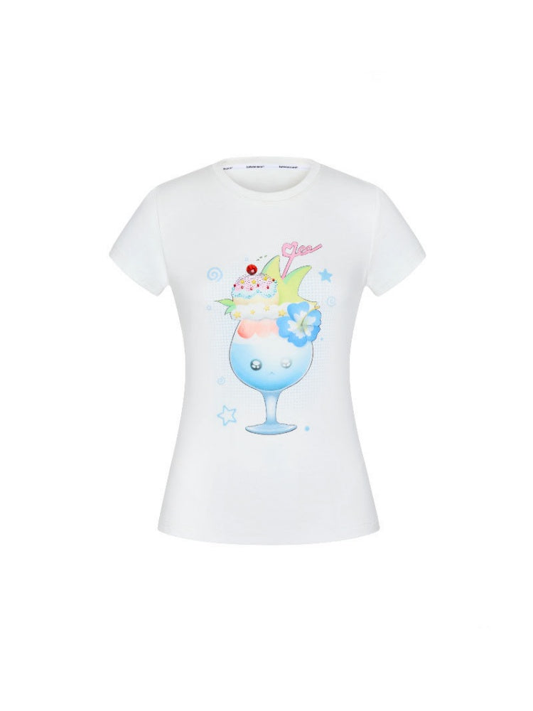 Parfait Print Rhinestone Short Sleeve T-Shirt【s0000016835】