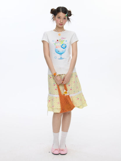 Parfait Print Rhinestone Short Sleeve T-Shirt【s0000016835】