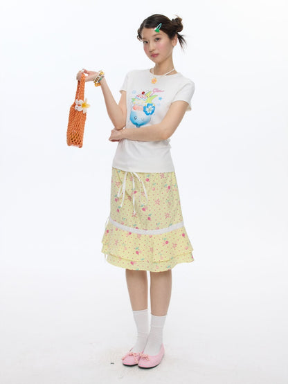 Parfait Print Rhinestone Short Sleeve T-Shirt【s0000016835】