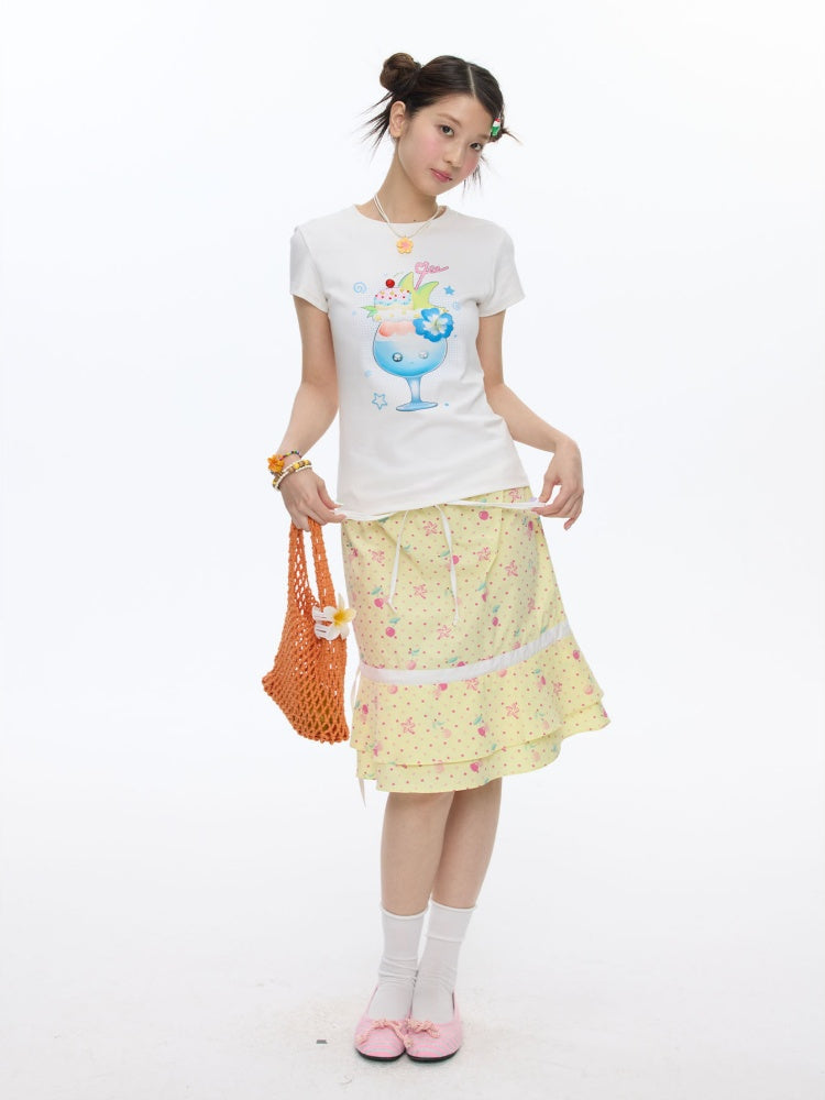 Parfait Print Rhinestone Short Sleeve T-Shirt【s0000016835】