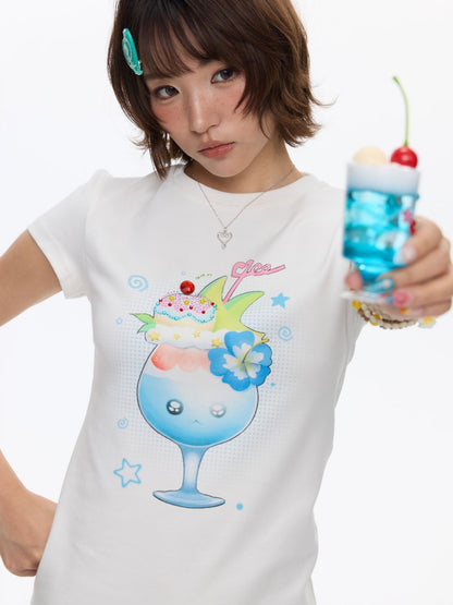 Parfait Print Rhinestone Short Sleeve T-Shirt【s0000016835】