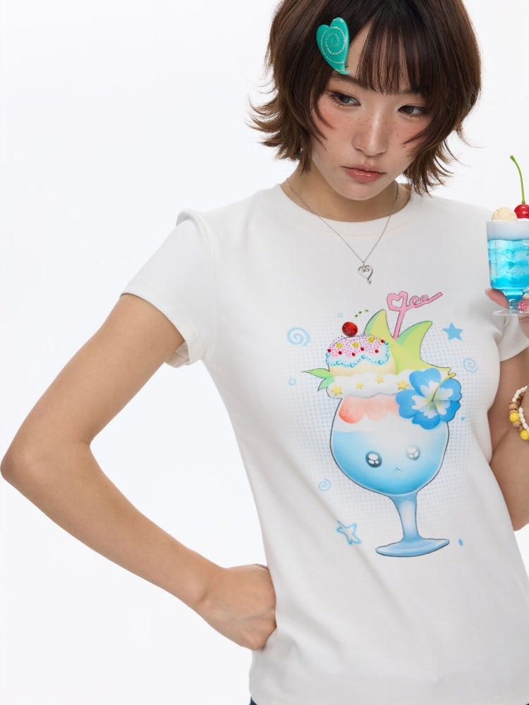 Parfait Print Rhinestone Short Sleeve T-Shirt【s0000016835】