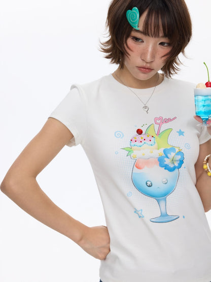 Parfait Print Rhinestone Short Sleeve T-Shirt【s0000016835】