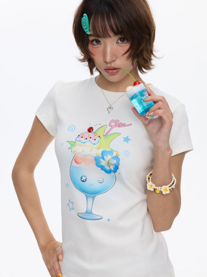 Parfait Print Rhinestone Short Sleeve T-Shirt【s0000016835】