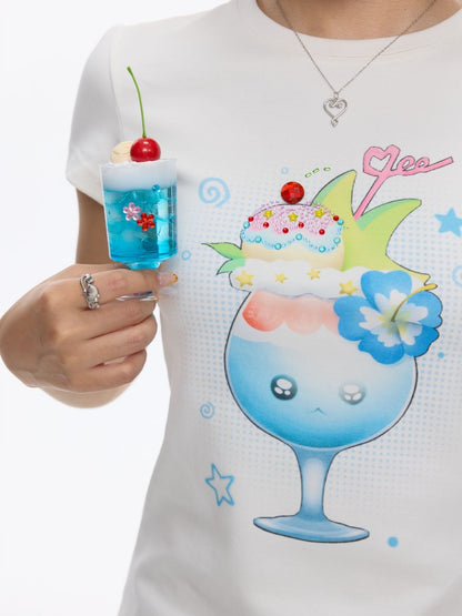 Parfait Print Rhinestone Short Sleeve T-Shirt【s0000016835】