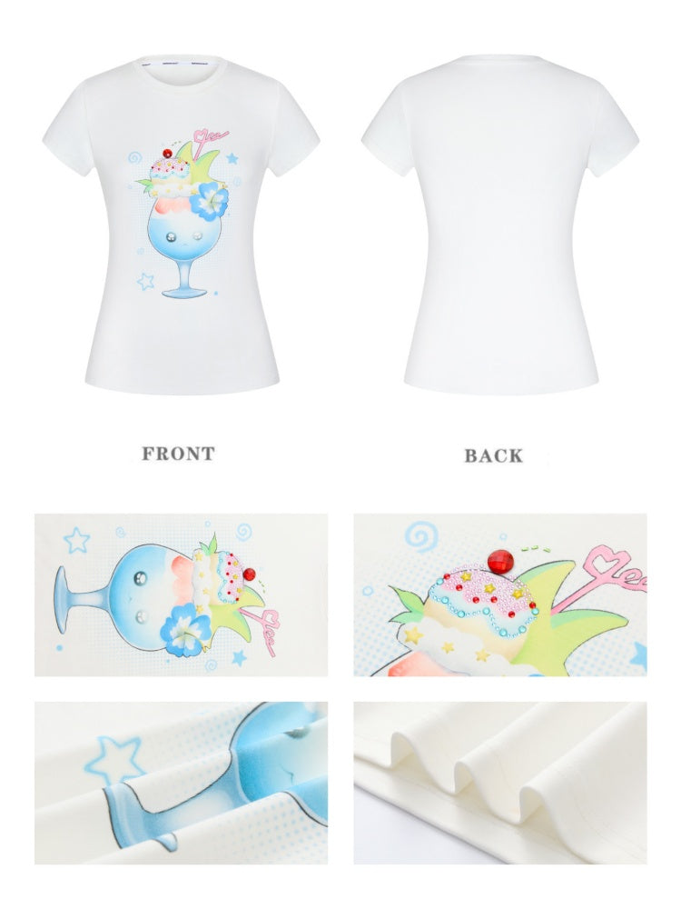 Parfait Print Rhinestone Short Sleeve T-Shirt【s0000016835】