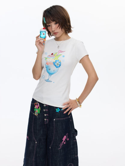 Parfait Print Rhinestone Short Sleeve T-Shirt【s0000016835】