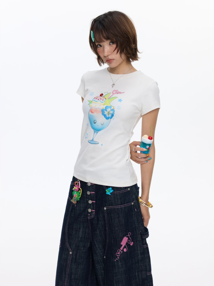 Parfait Print Rhinestone Short Sleeve T-Shirt【s0000016835】