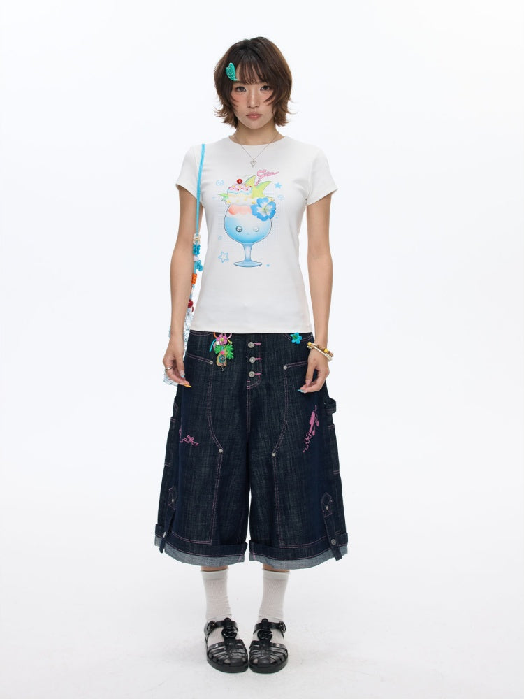 Parfait Print Rhinestone Short Sleeve T-Shirt【s0000016835】