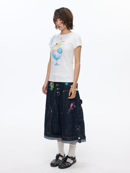 Parfait Print Rhinestone Short Sleeve T-Shirt【s0000016835】
