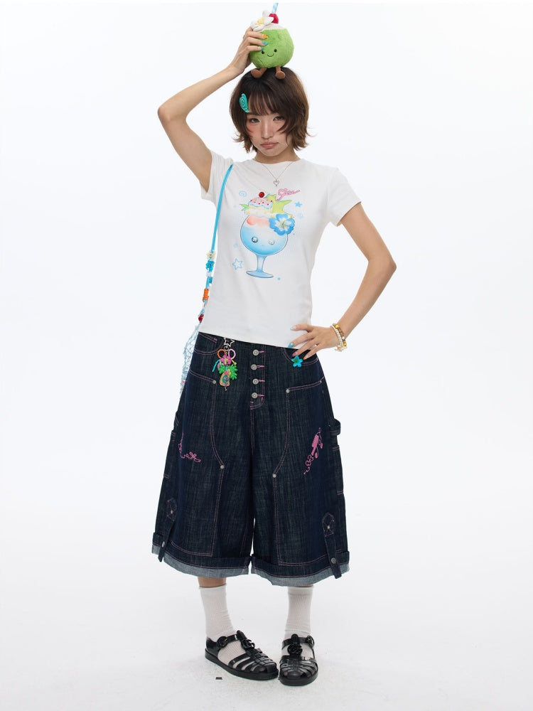 Parfait Print Rhinestone Short Sleeve T-Shirt【s0000016835】