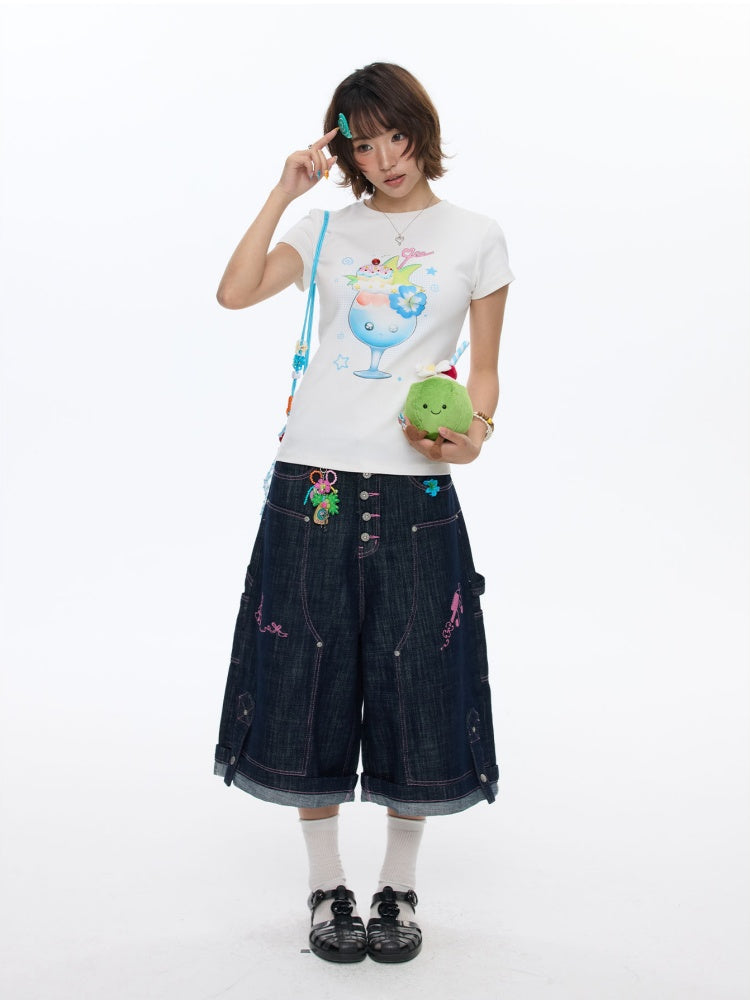Parfait Print Rhinestone Short Sleeve T-Shirt【s0000016835】