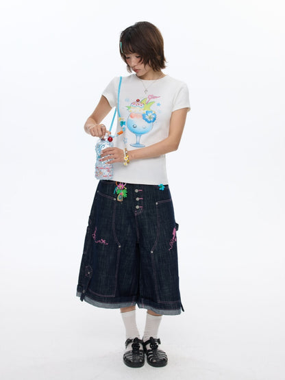 Parfait Print Rhinestone Short Sleeve T-Shirt【s0000016835】
