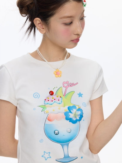 Parfait Print Rhinestone Short Sleeve T-Shirt【s0000016835】
