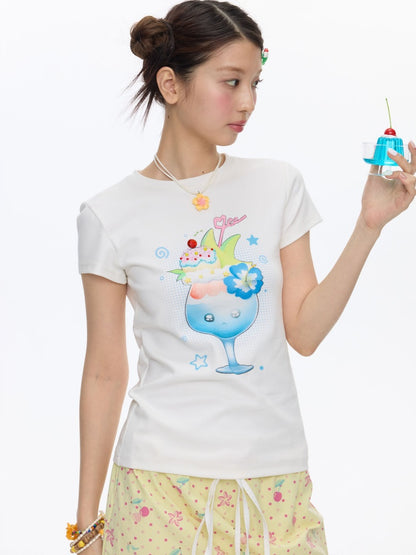 Parfait Print Rhinestone Short Sleeve T-Shirt【s0000016835】