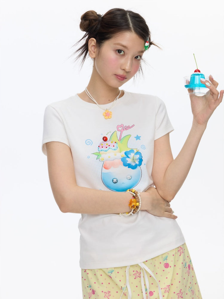 Parfait Print Rhinestone Short Sleeve T-Shirt【s0000016835】