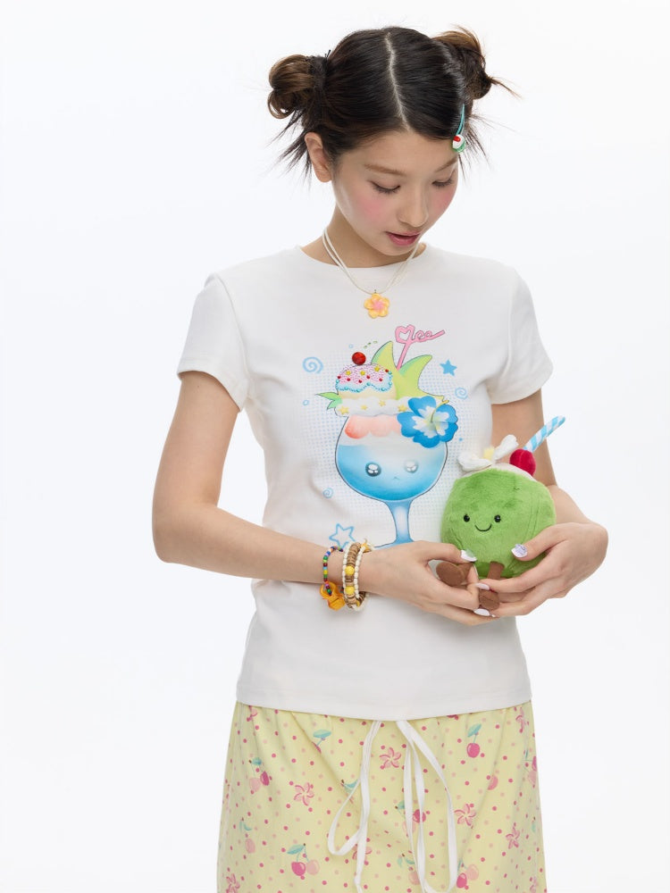 Parfait Print Rhinestone Short Sleeve T-Shirt【s0000016835】