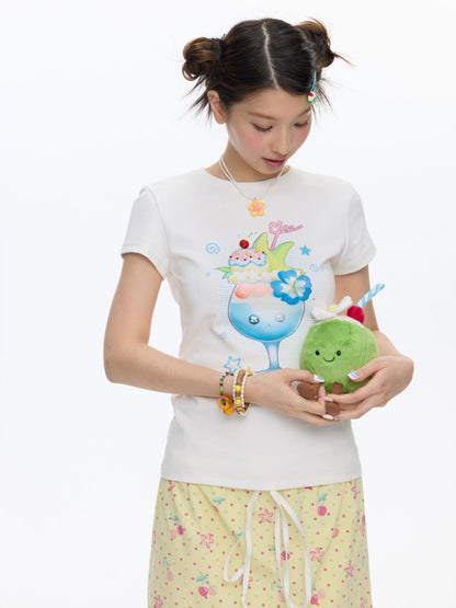 Parfait Print Rhinestone Short Sleeve T-Shirt【s0000016835】