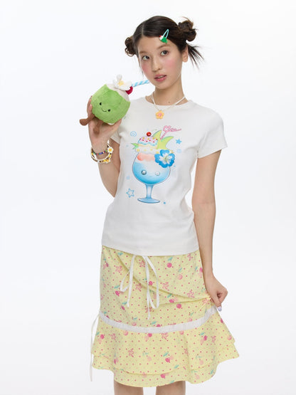 Parfait Print Rhinestone Short Sleeve T-Shirt【s0000016835】
