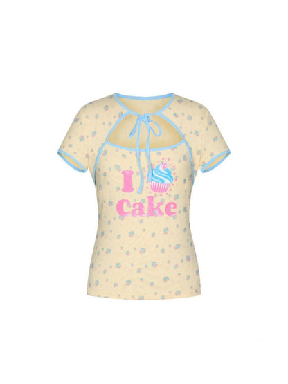 I Love Cake Faux Layered Chinese Slim Short Sleeve T-Shirts【s0000016836】