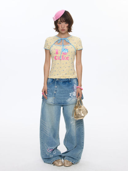 I Love Cake Faux Layered Chinese Slim Short Sleeve T-Shirts【s0000016836】