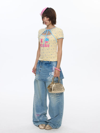 I Love Cake Faux Layered Chinese Slim Short Sleeve T-Shirts【s0000016836】