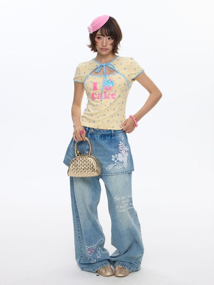 I Love Cake Faux Layered Chinese Slim Short Sleeve T-Shirts【s0000016836】
