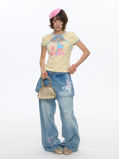 I Love Cake Faux Layered Chinese Slim Short Sleeve T-Shirts【s0000016836】