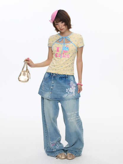 I Love Cake Faux Layered Chinese Slim Short Sleeve T-Shirts【s0000016836】