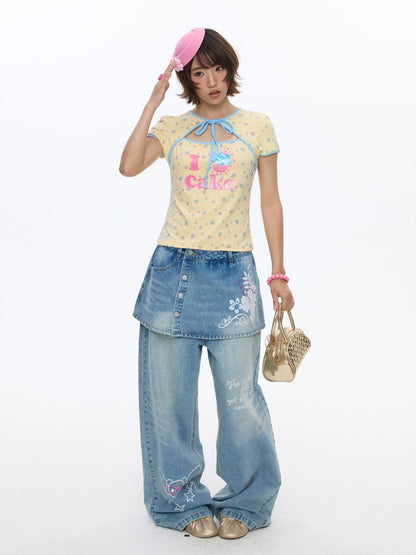 I Love Cake Faux Layered Chinese Slim Short Sleeve T-Shirts【s0000016836】