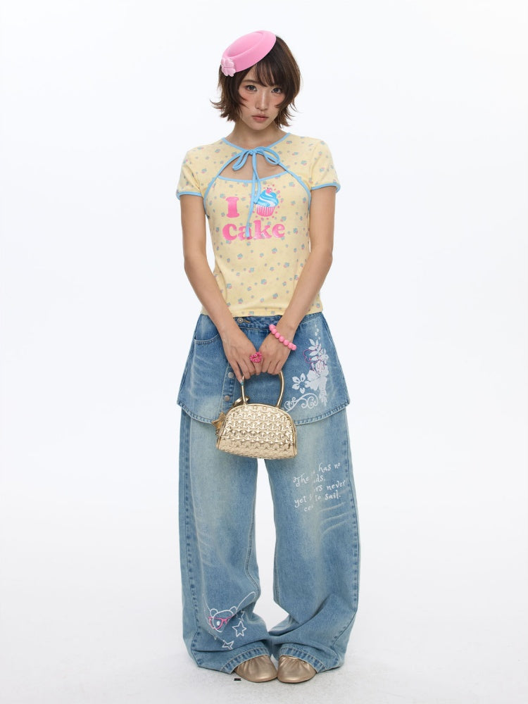 I Love Cake Faux Layered Chinese Slim Short Sleeve T-Shirts【s0000016836】