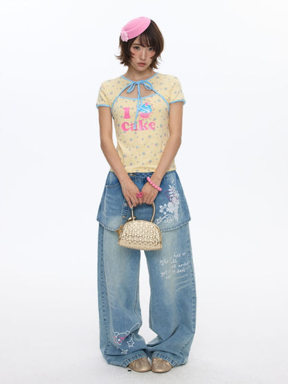 I Love Cake Faux Layered Chinese Slim Short Sleeve T-Shirts【s0000016836】