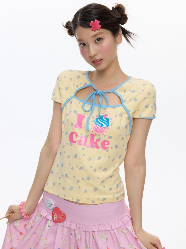 I Love Cake Faux Layered Chinese Slim Short Sleeve T-Shirts【s0000016836】