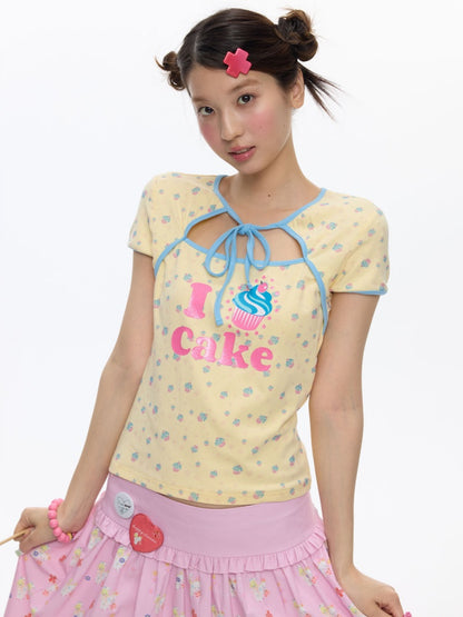 I Love Cake Faux Layered Chinese Slim Short Sleeve T-Shirts【s0000016836】