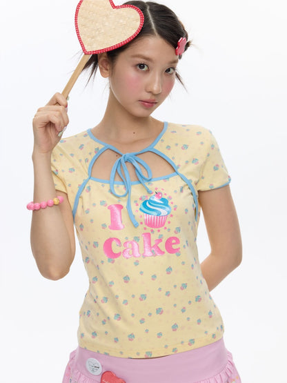 I Love Cake Faux Layered Chinese Slim Short Sleeve T-Shirts【s0000016836】
