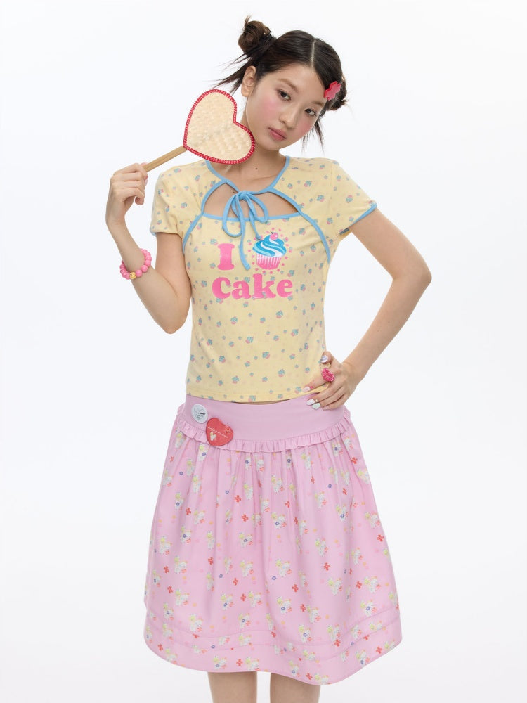 I Love Cake Faux Layered Chinese Slim Short Sleeve T-Shirts【s0000016836】