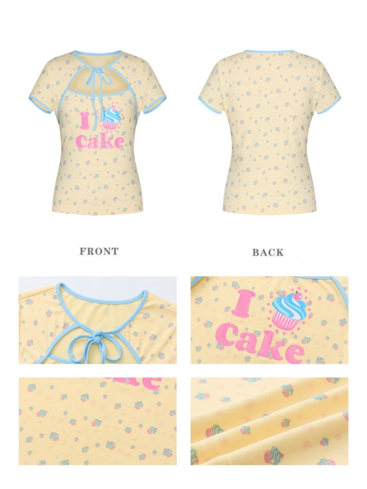 I Love Cake Faux Layered Chinese Slim Short Sleeve T-Shirts【s0000016836】