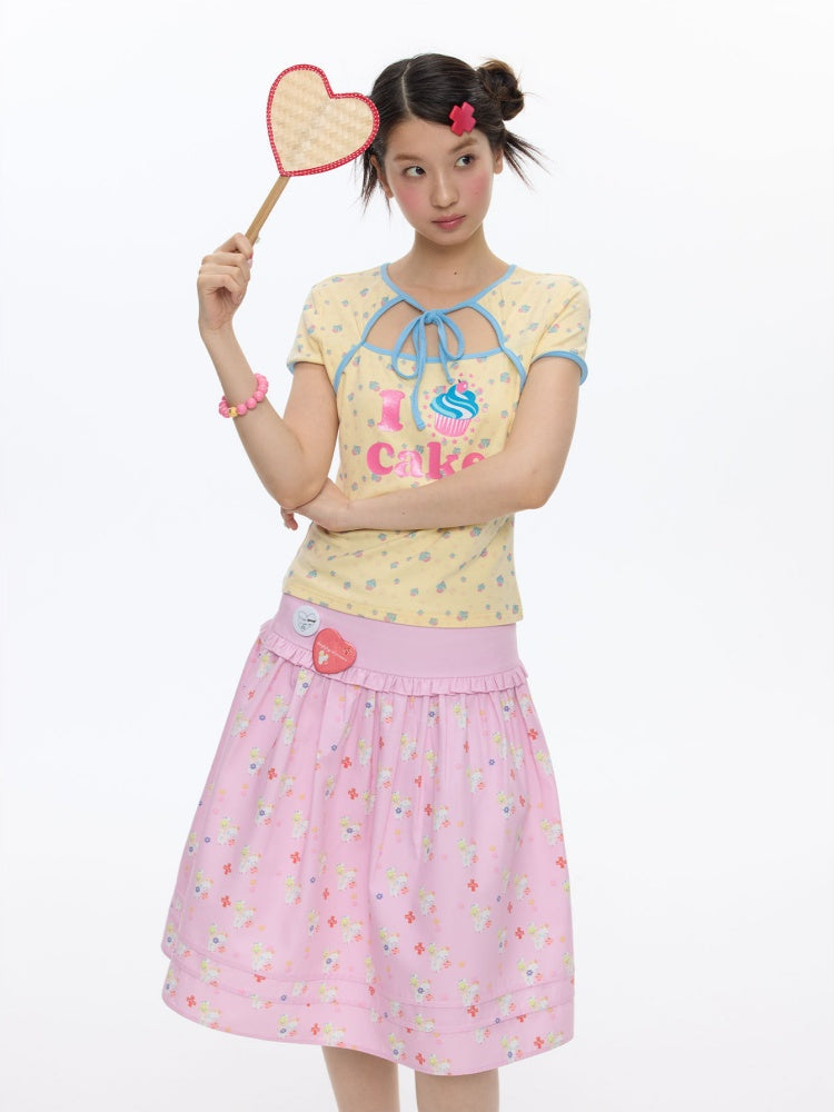 I Love Cake Faux Layered Chinese Slim Short Sleeve T-Shirts【s0000016836】