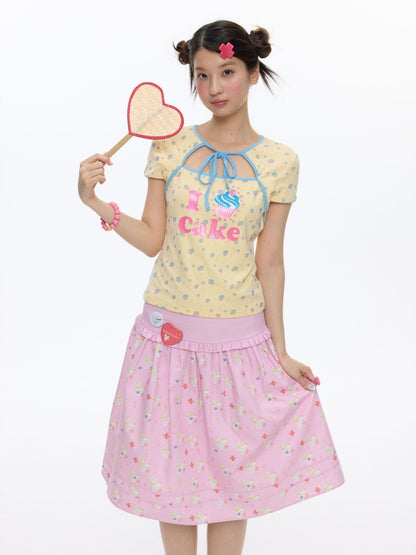 I Love Cake Faux Layered Chinese Slim Short Sleeve T-Shirts【s0000016836】