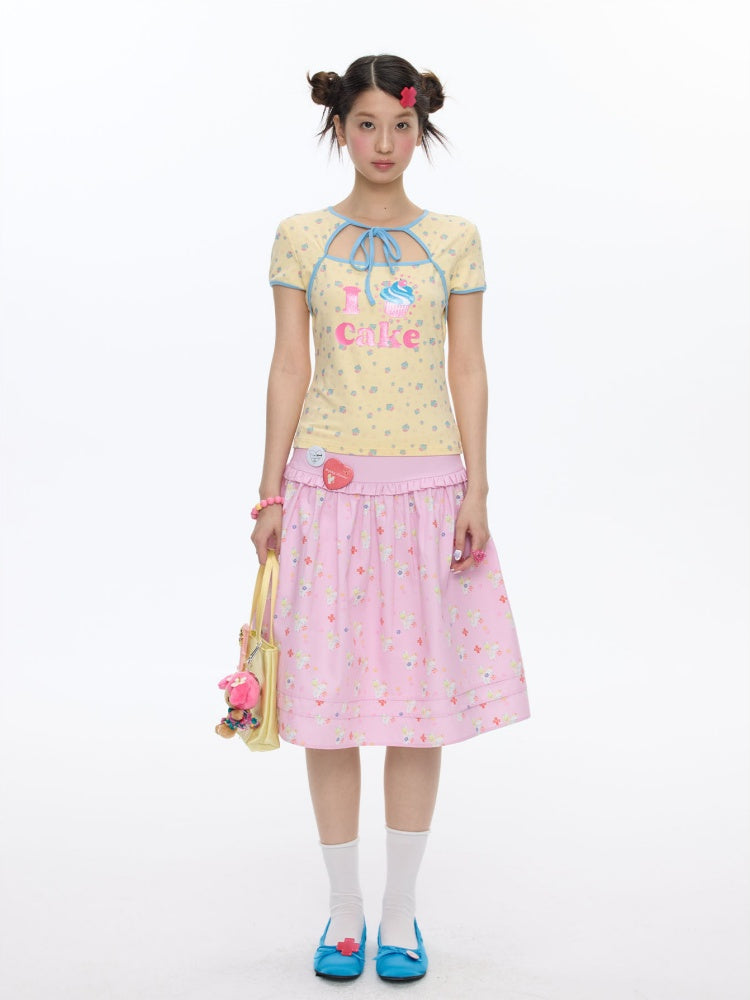 I Love Cake Faux Layered Chinese Slim Short Sleeve T-Shirts【s0000016836】