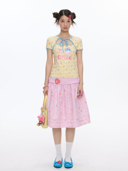 I Love Cake Faux Layered Chinese Slim Short Sleeve T-Shirts【s0000016836】