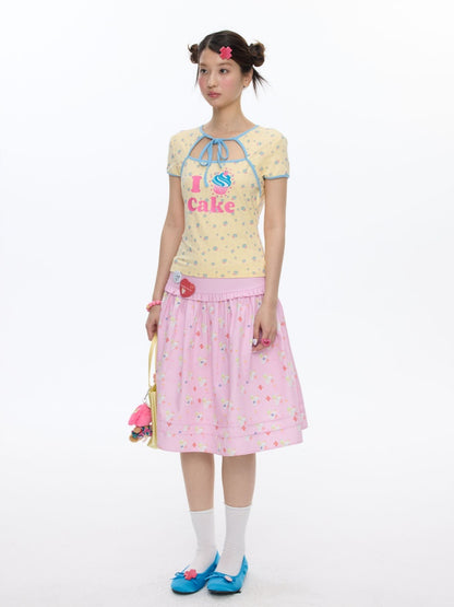 I Love Cake Faux Layered Chinese Slim Short Sleeve T-Shirts【s0000016836】