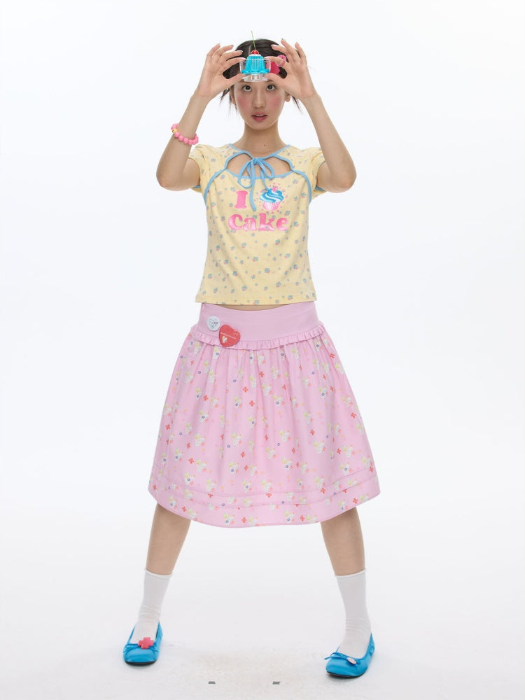 I Love Cake Faux Layered Chinese Slim Short Sleeve T-Shirts【s0000016836】