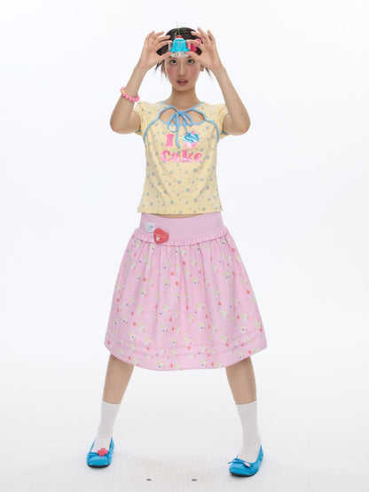 I Love Cake Faux Layered Chinese Slim Short Sleeve T-Shirts【s0000016836】
