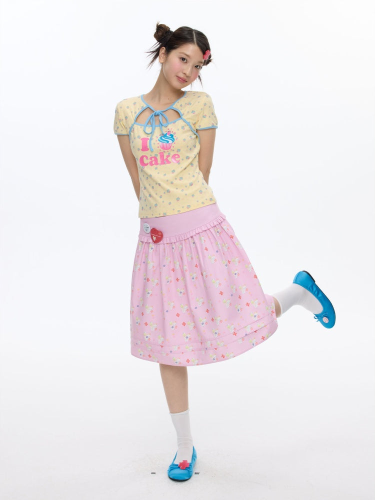 I Love Cake Faux Layered Chinese Slim Short Sleeve T-Shirts【s0000016836】