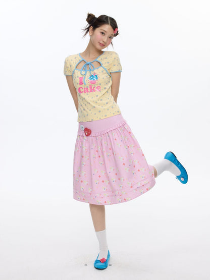 I Love Cake Faux Layered Chinese Slim Short Sleeve T-Shirts【s0000016836】