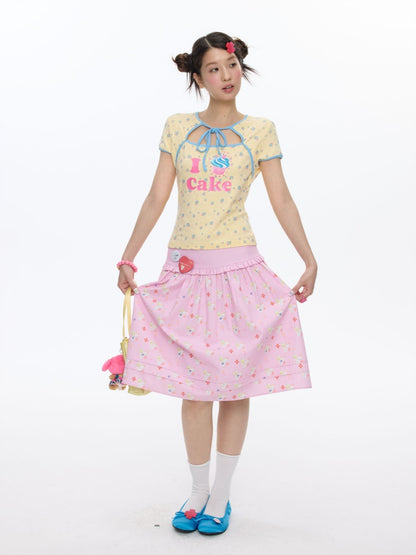 I Love Cake Faux Layered Chinese Slim Short Sleeve T-Shirts【s0000016836】