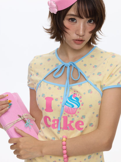 I Love Cake Faux Layered Chinese Slim Short Sleeve T-Shirts【s0000016836】